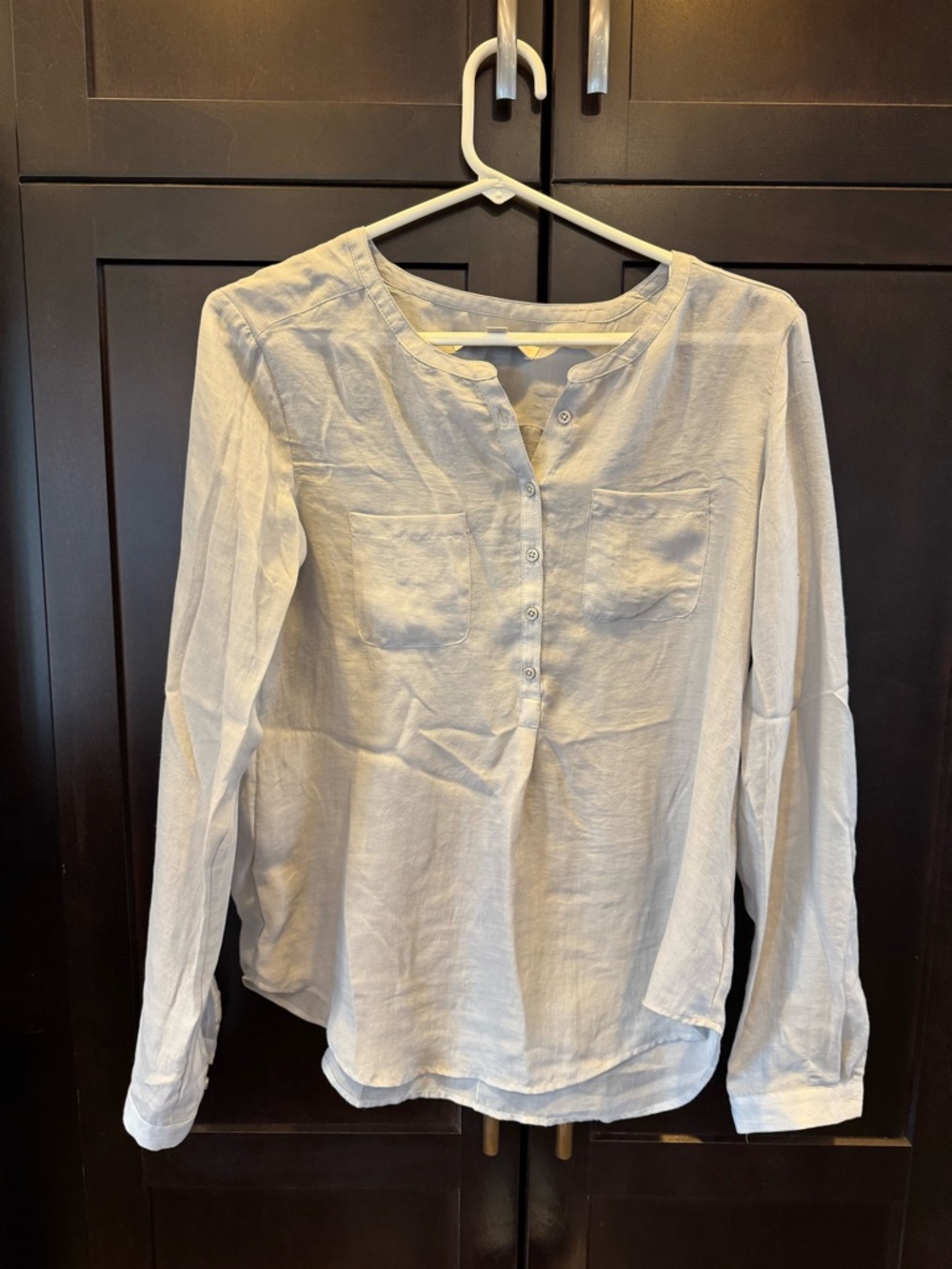 LOFT light Gray Long-Sleeve Button Front Henley Blouse